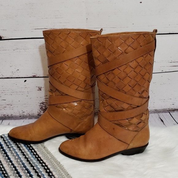 Vintage Bass Woven Riding Boots Size 6N Cognac - Picture 4 of 8